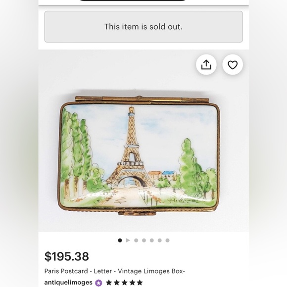 SOLD Vintage Limoges France Hand Painted Eiffel Tower Letter Mini Trinket Box - Picture 6 of 8